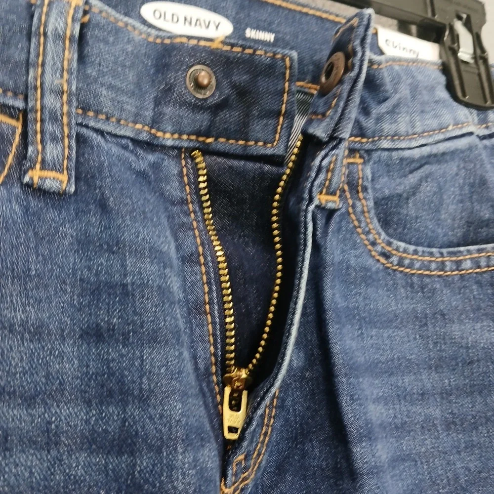 Old Navy‎ Skinny Jeans Girls 8 Blue Denim Cotton Whiskers Detail Mid Rise Casual